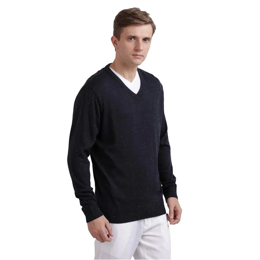 Men Blue Neps Acrylic Blend Full Sleeve Sweaters