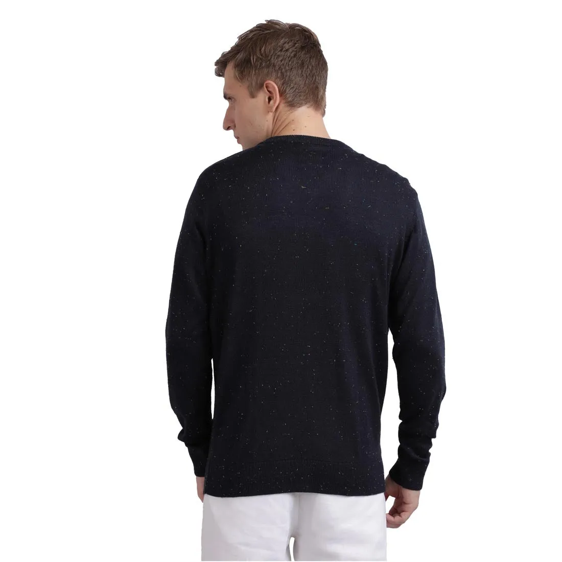 Men Blue Neps Acrylic Blend Full Sleeve Sweaters