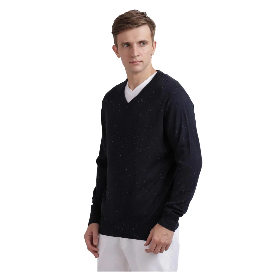 Men Blue Neps Acrylic Blend Full Sleeve Sweaters