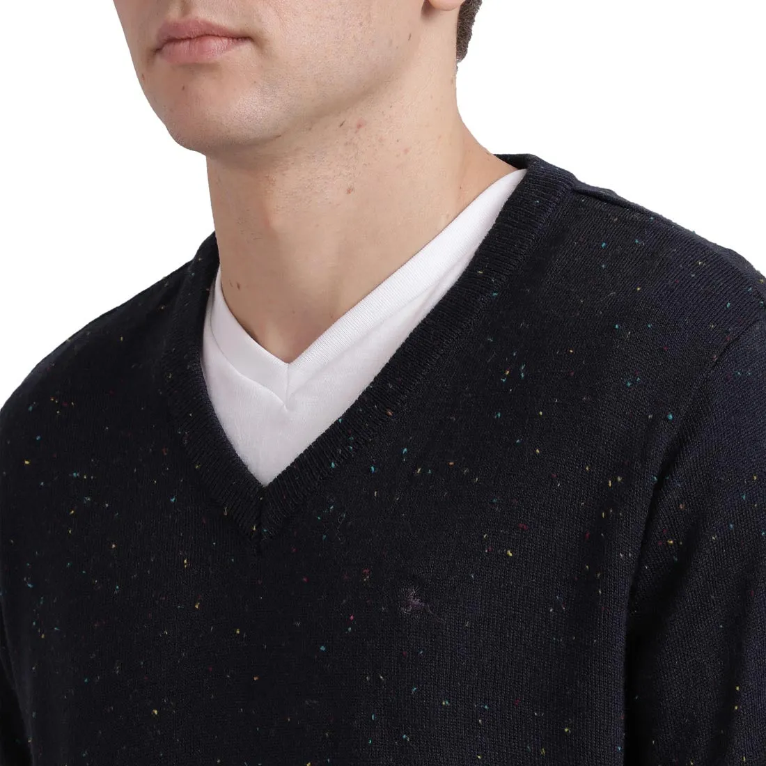 Men Blue Neps Acrylic Blend Full Sleeve Sweaters