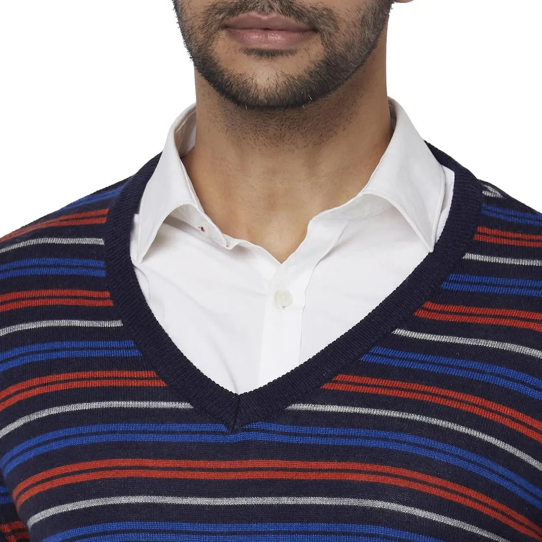 Men Blue Regular Fit Solid Acrylic Blend Full Sleeve Sweaters