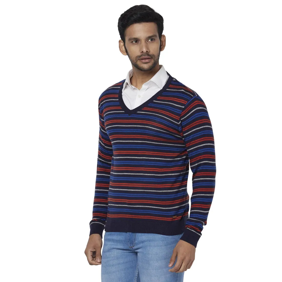 Men Blue Regular Fit Solid Acrylic Blend Full Sleeve Sweaters