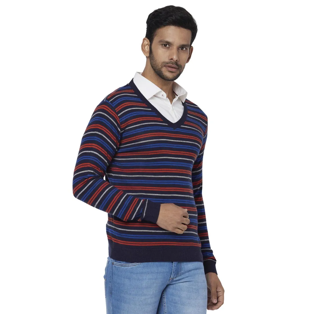 Men Blue Regular Fit Solid Acrylic Blend Full Sleeve Sweaters