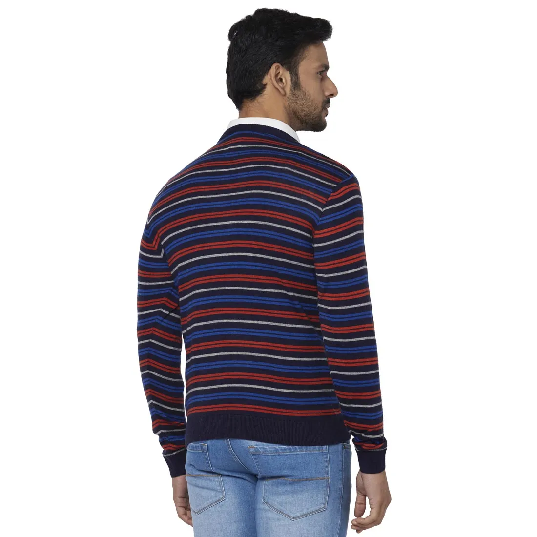 Men Blue Regular Fit Solid Acrylic Blend Full Sleeve Sweaters