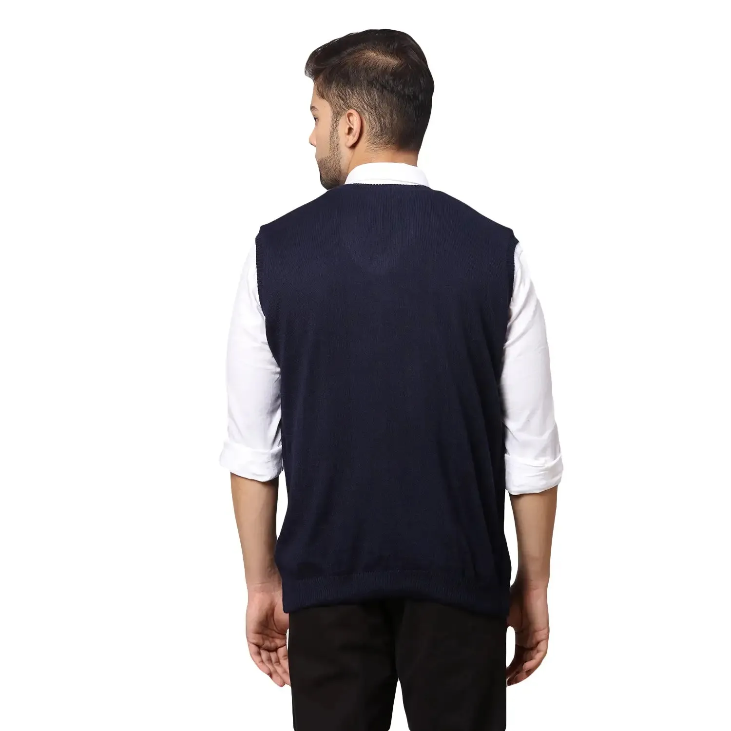 Men Blue Regular Fit Solid Acrylic Blend Sleeveless Sweaters