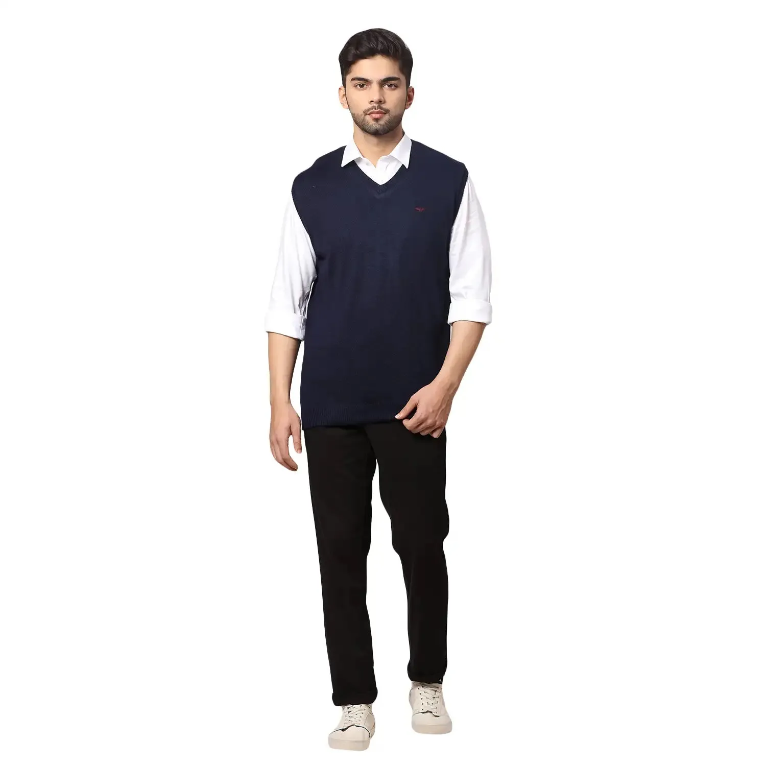 Men Blue Regular Fit Solid Acrylic Blend Sleeveless Sweaters