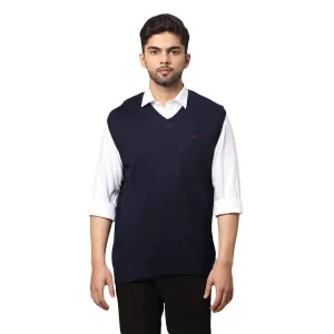 Men Blue Regular Fit Solid Acrylic Blend Sleeveless Sweaters