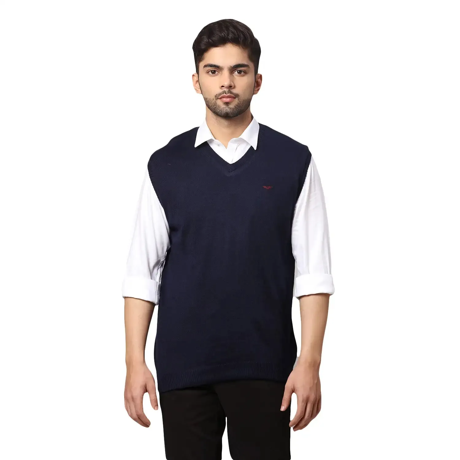 Men Blue Regular Fit Solid Acrylic Blend Sleeveless Sweaters
