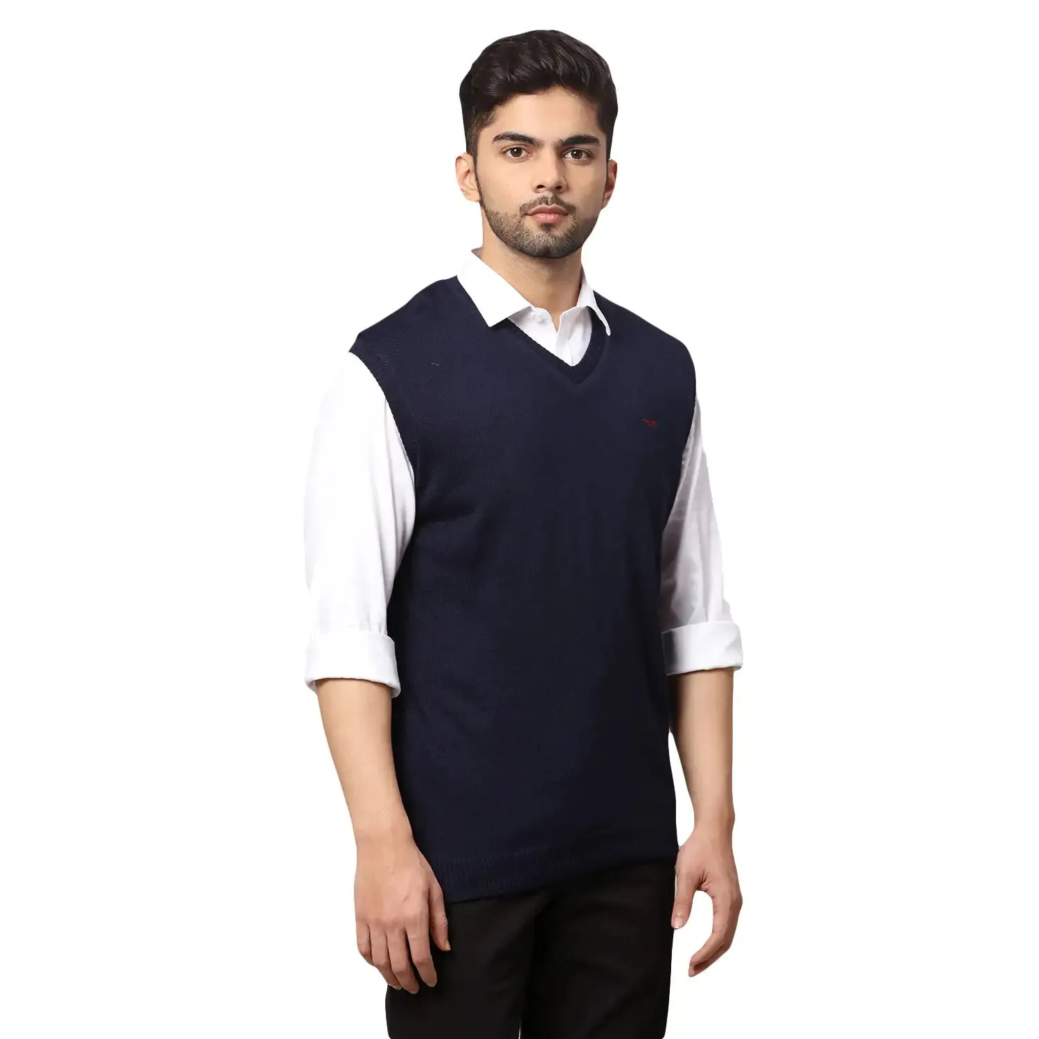 Men Blue Regular Fit Solid Acrylic Blend Sleeveless Sweaters