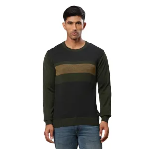 Men Green Jacquard Acrylic Wool Blend Round Collar Sweaters