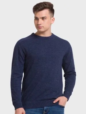 Men Navy Tailored Fit Solid Wool Blend Full Sleeve V Neck Collar Sweaters