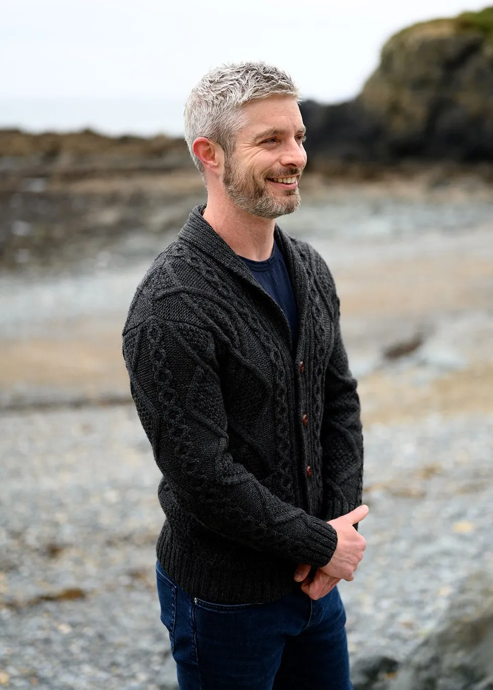 Men's Shawl Button Cardigan | Charcoal