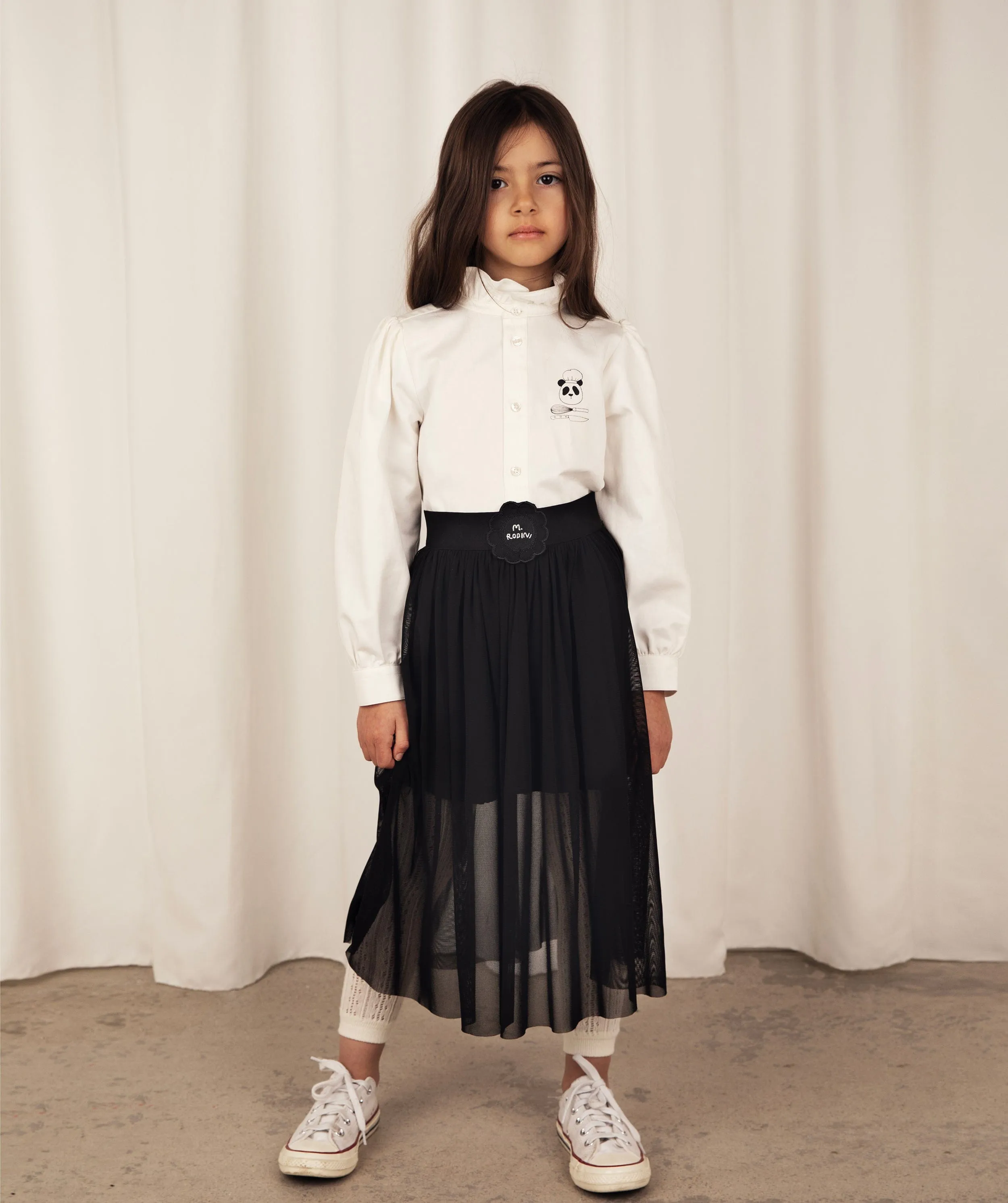 Mini Rodini Girls Bat Flower Tulle Skirt in Black