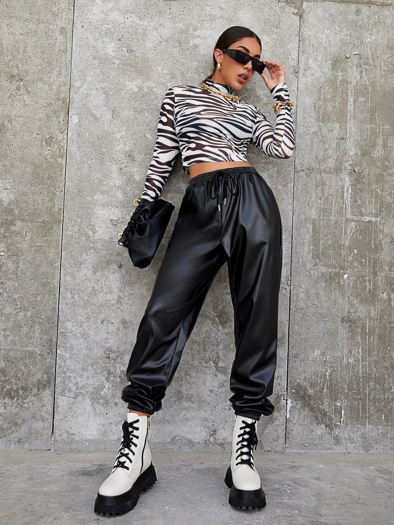 Mock Neck Zebra Striped Sheer Mesh Top Without Bra