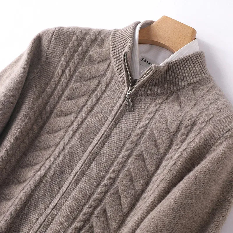 Mock Neck Zip-Up Cashmere Sweater
