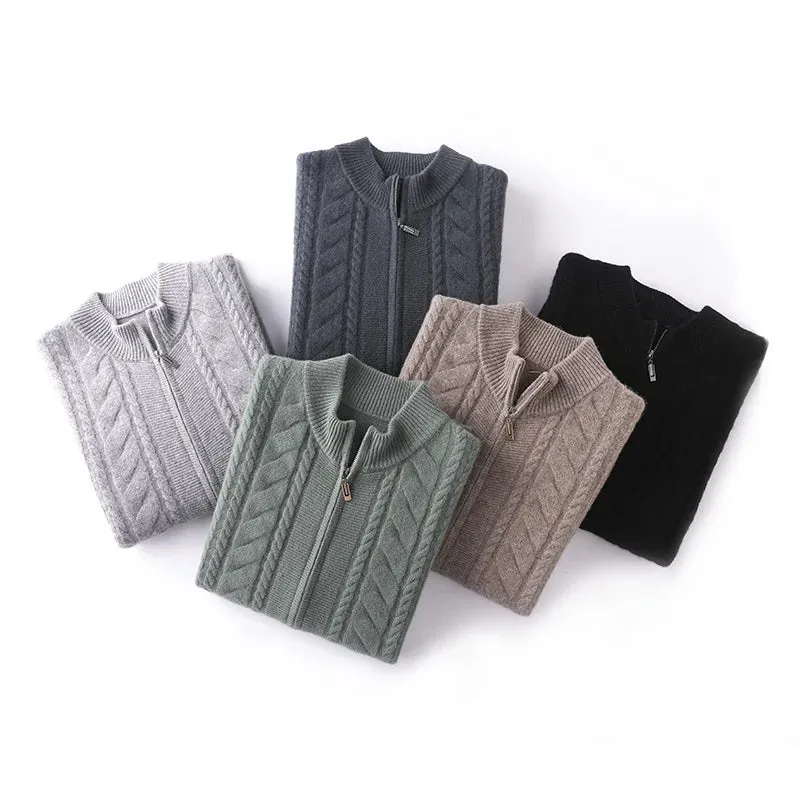 Mock Neck Zip-Up Cashmere Sweater