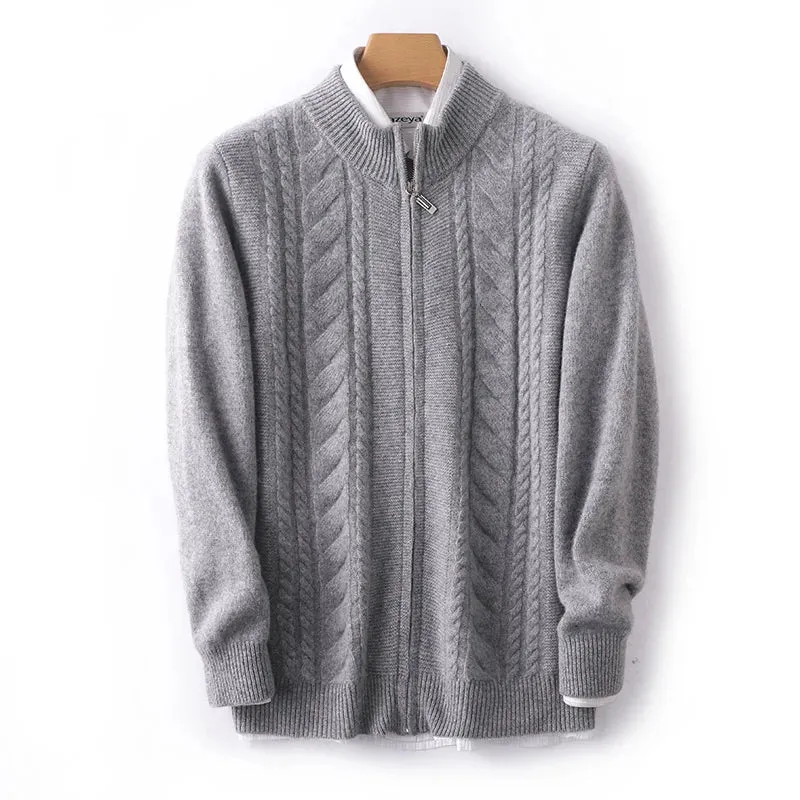 Mock Neck Zip-Up Cashmere Sweater