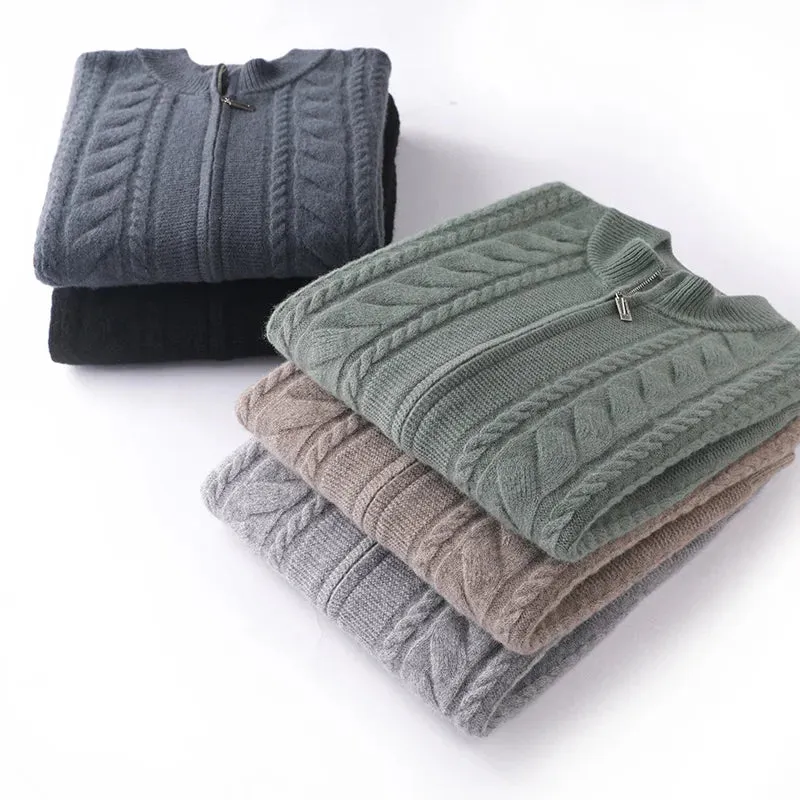 Mock Neck Zip-Up Cashmere Sweater