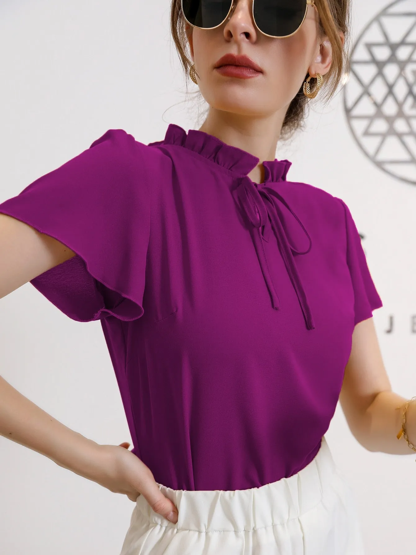 Modely Tie Neck Puff Sleeve Blouse