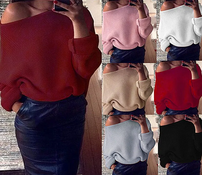 Off Shoulder Cross Grain Pure Color Sweater