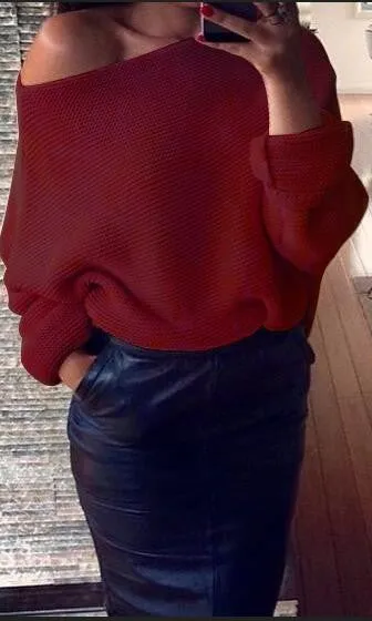Off Shoulder Cross Grain Pure Color Sweater