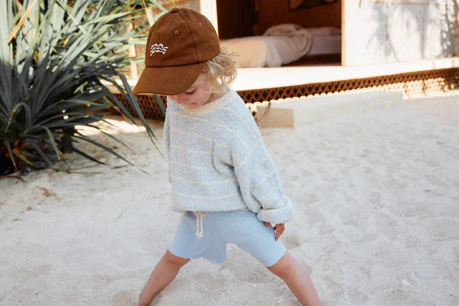 Organic Textured Rib Sweater - Aqua/Milk