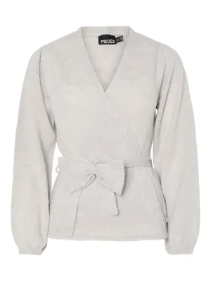 Pieces - Pcfleur Ls V-Neck Knit Cardigan Fsy - 4860356 Light Grey Melange