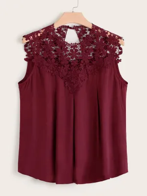 Plain Sheer Sleeveless Round Neck Long Plus Size Blouse