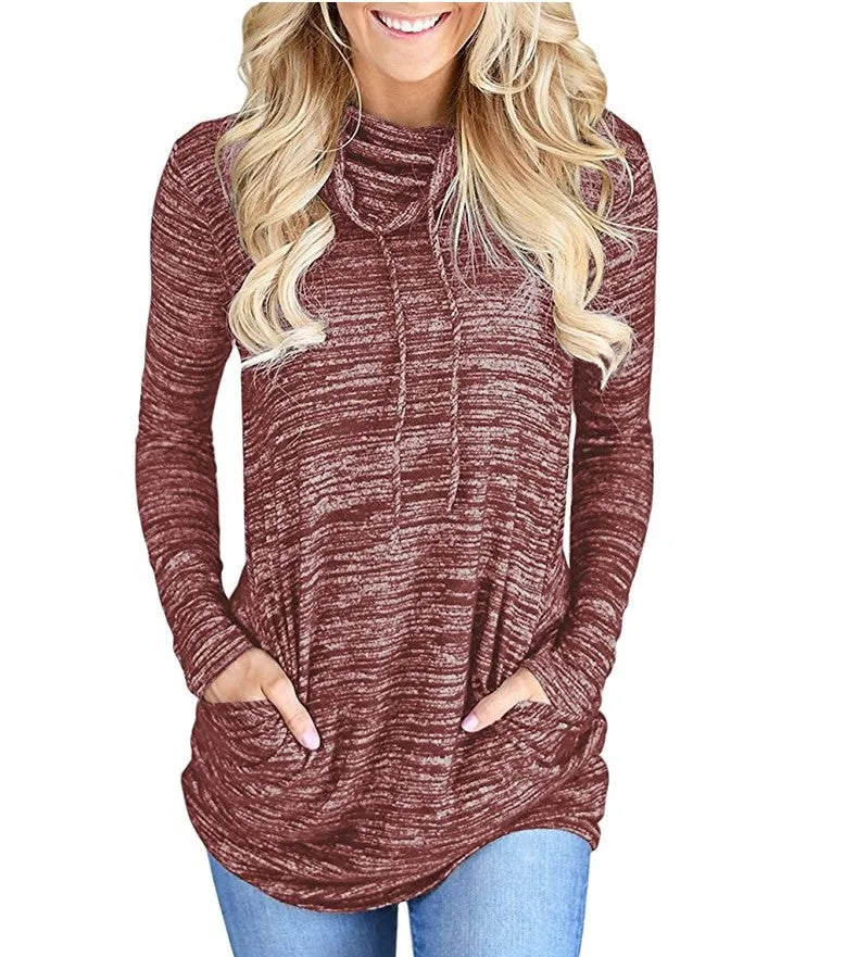 Pocket Drawstring Slim Long Hoodie