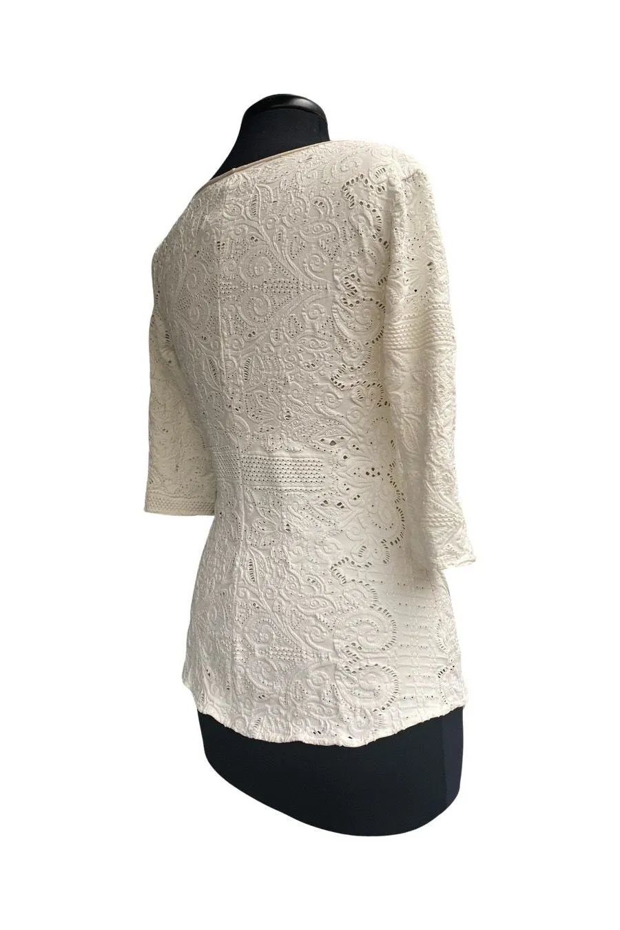 POEMA Eyelet Lace Crossover Top Cream