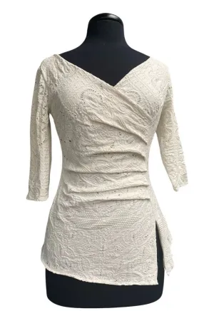 POEMA Eyelet Lace Crossover Top Cream