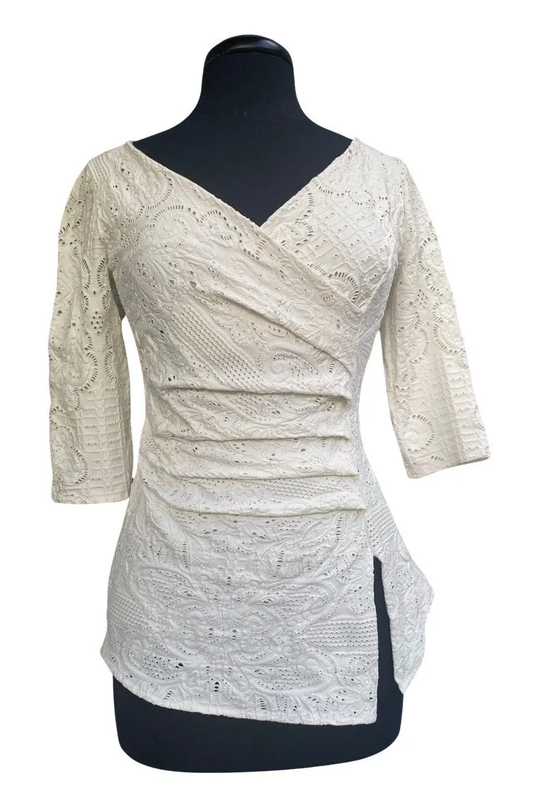 POEMA Eyelet Lace Crossover Top Cream