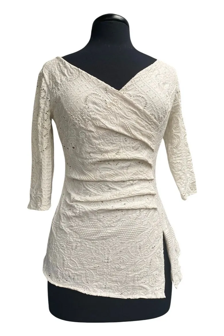 POEMA Eyelet Lace Crossover Top Cream