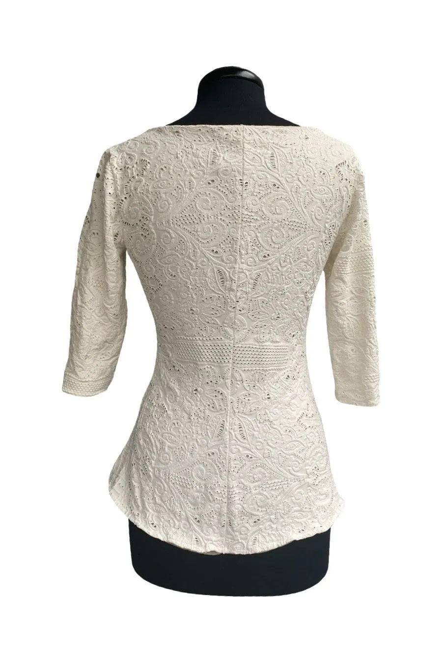 POEMA Eyelet Lace Crossover Top Cream