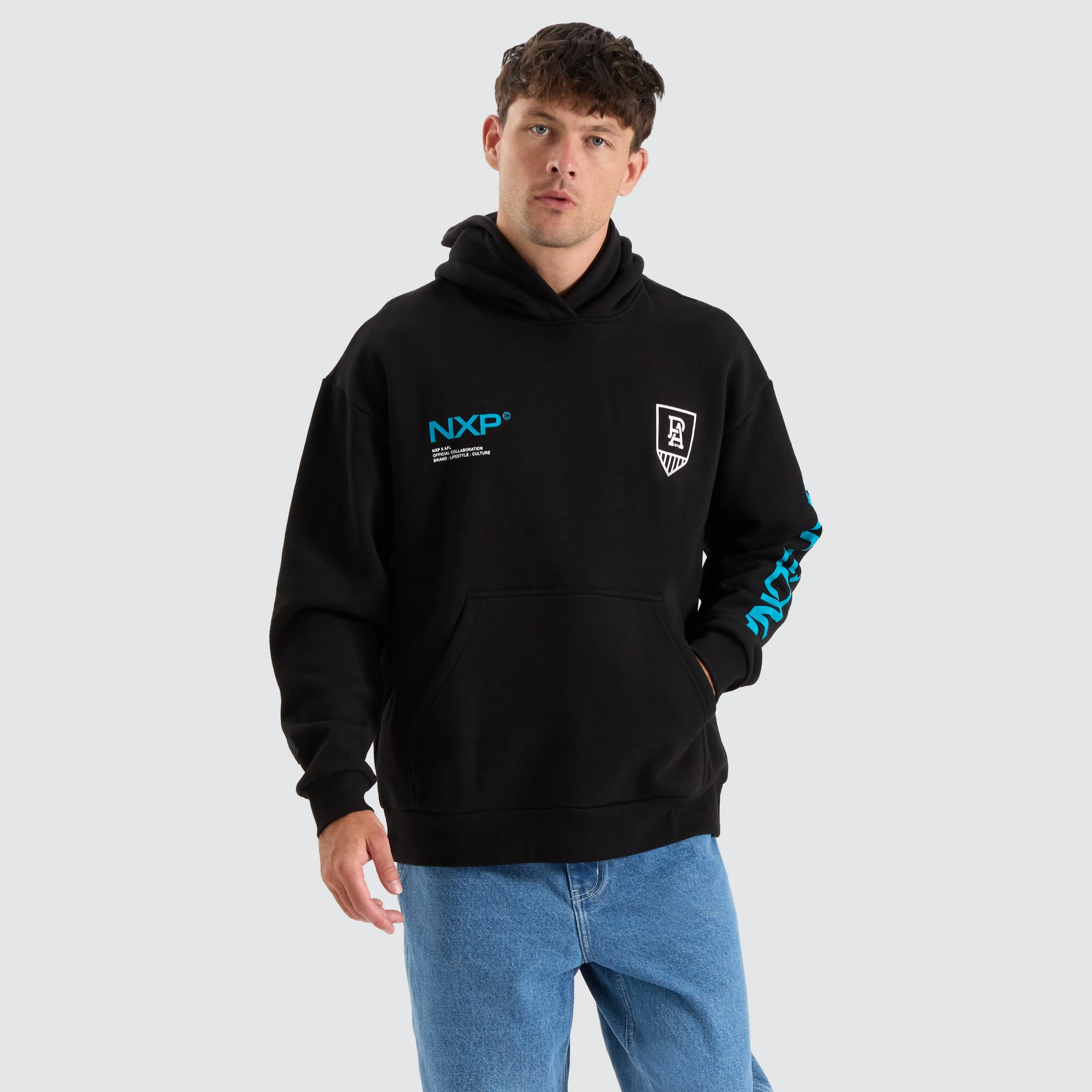 Port Adelaide Power AFL Relaxed Hoodie Jet Black
