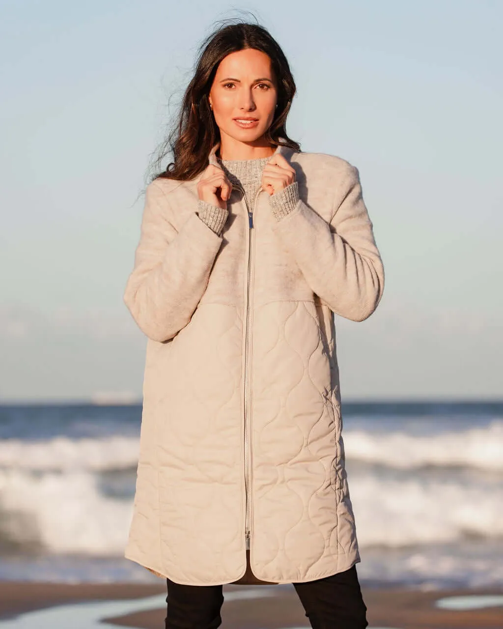 See Saw Boiled Wool Quilted Coat in Natural