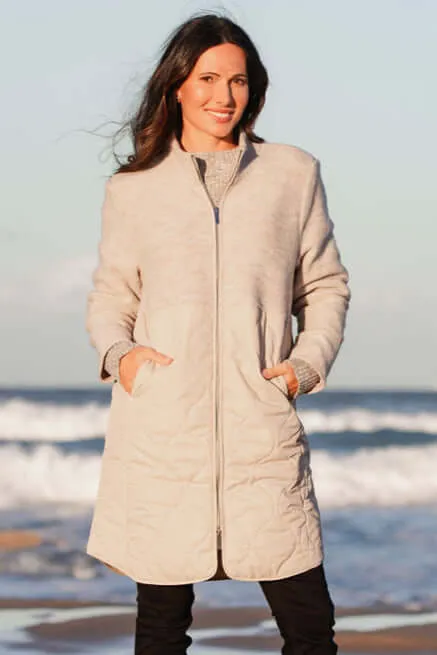 See Saw Boiled Wool Quilted Coat in Natural