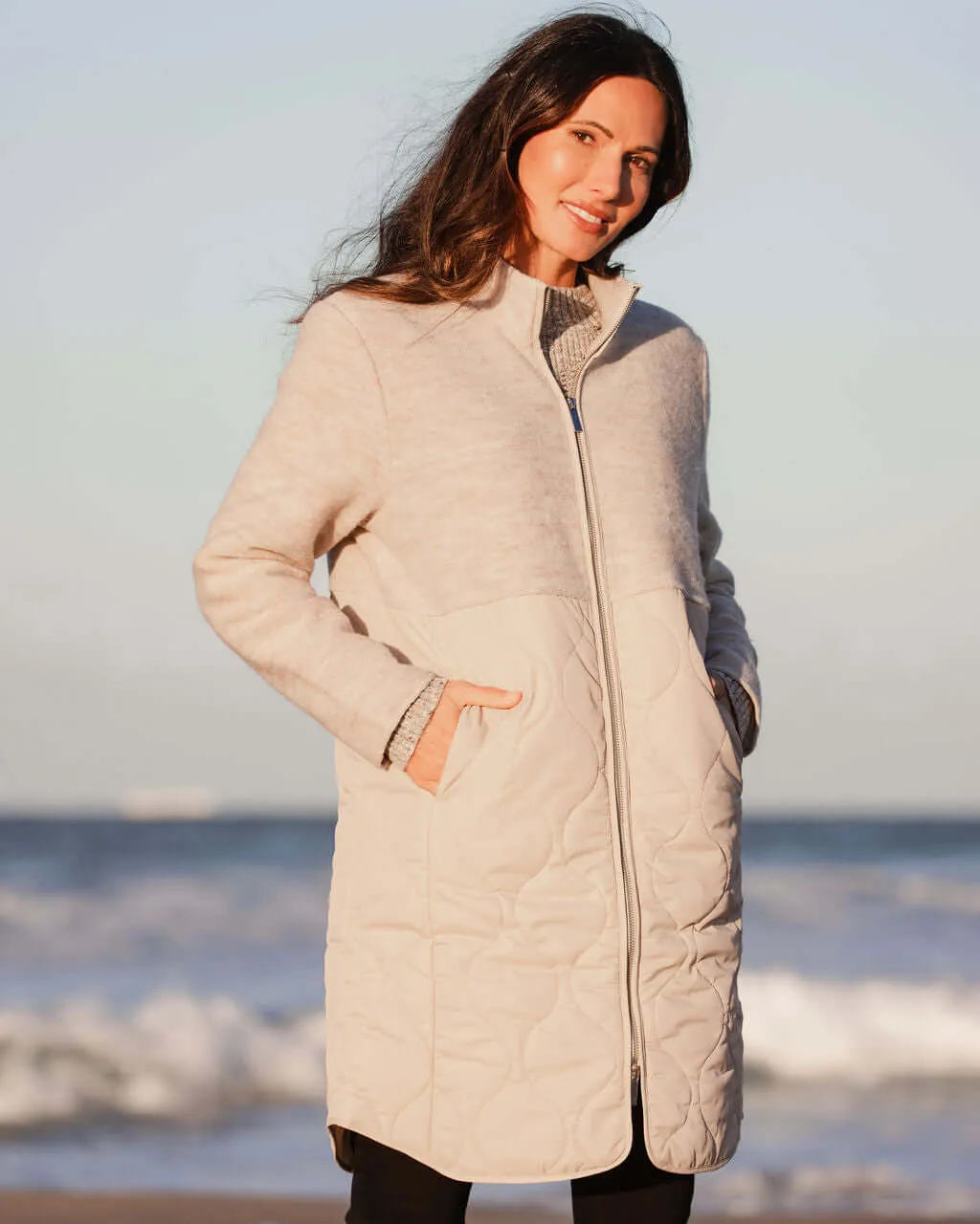 See Saw Boiled Wool Quilted Coat in Natural