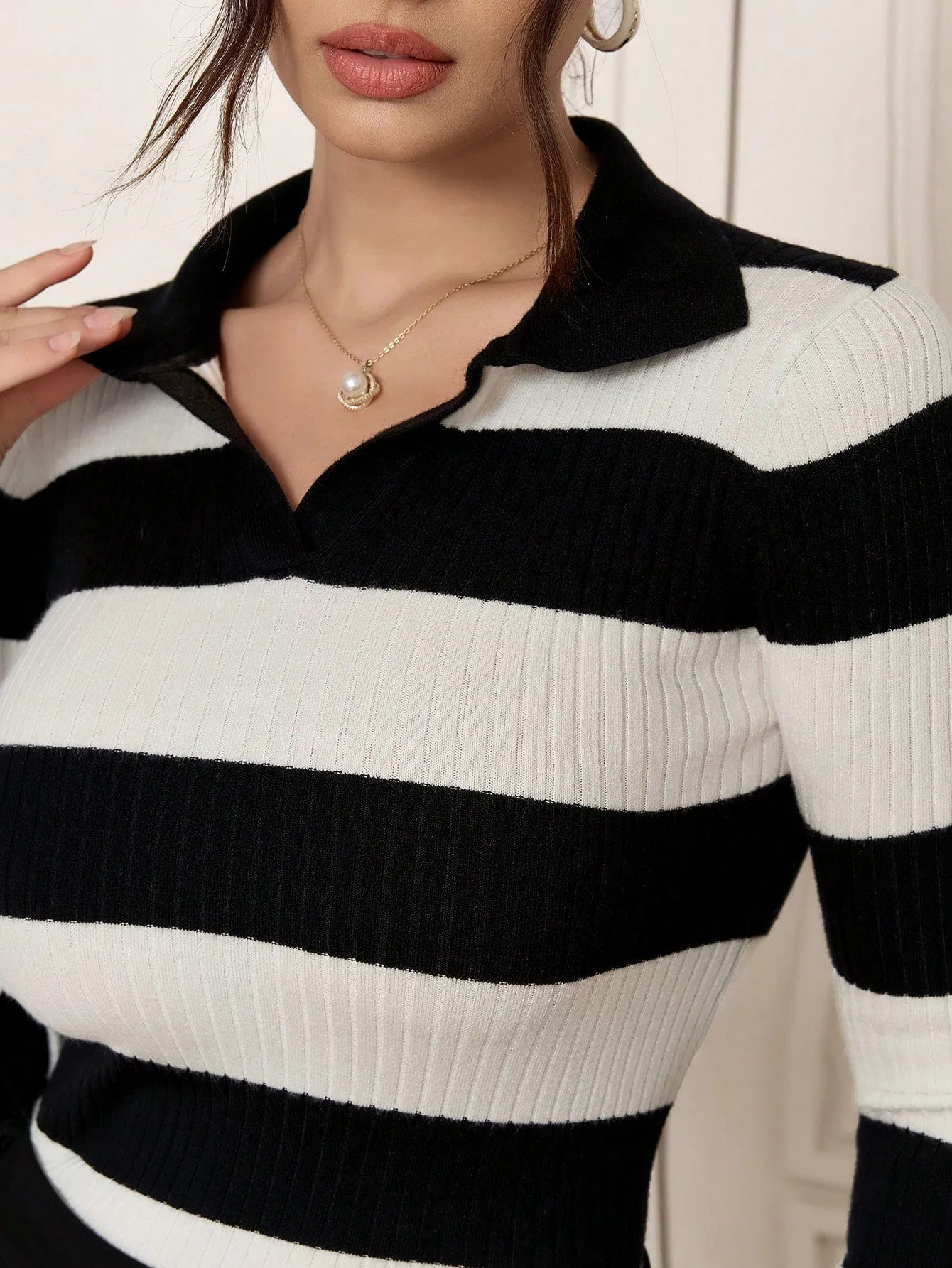 SHEIN Mulvari Women Striped Print Casual Long Sleeve Pullover Sweater