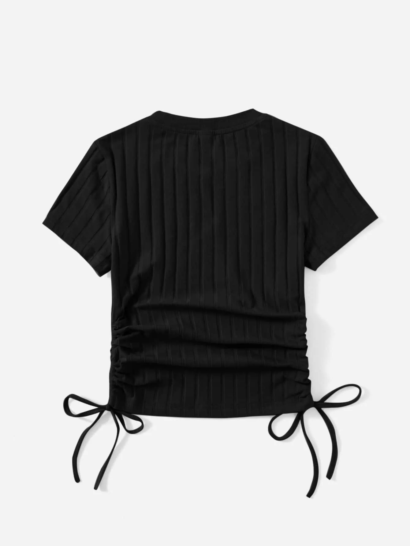 SHEIN Round Neck Short Sleeves Drawstring Ruched Side Rib-Knit Tee