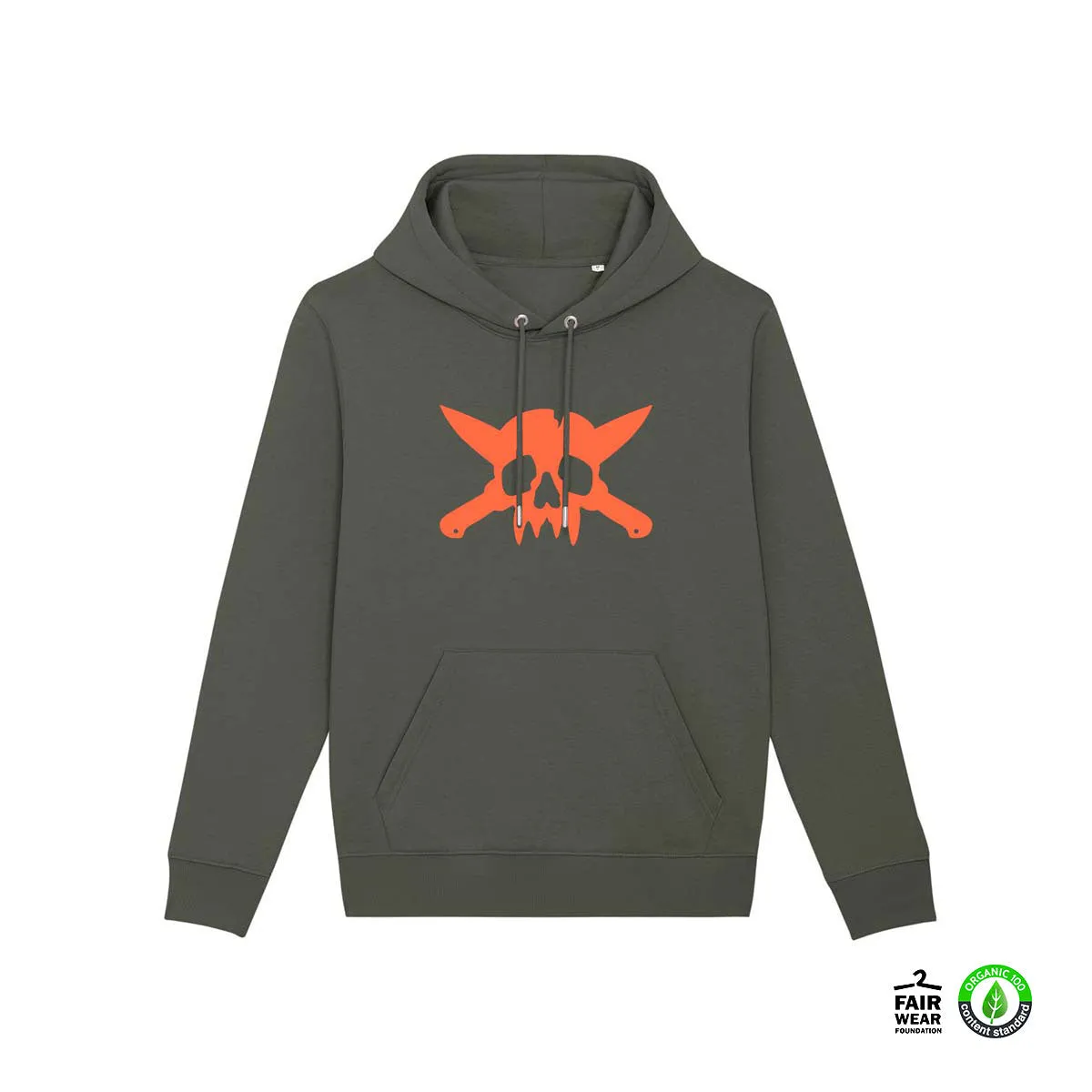 Skull logo Khaki Hoodie (Fair Trade/Organic Cotton)