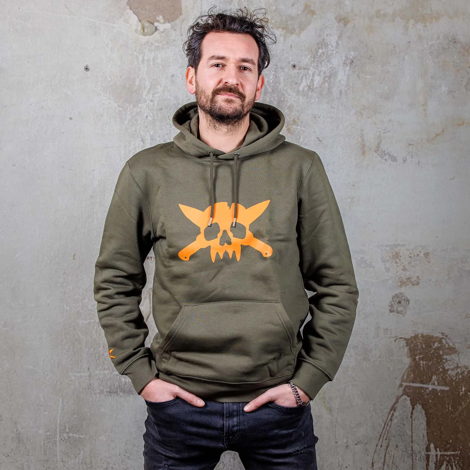 Skull logo Khaki Hoodie (Fair Trade/Organic Cotton)