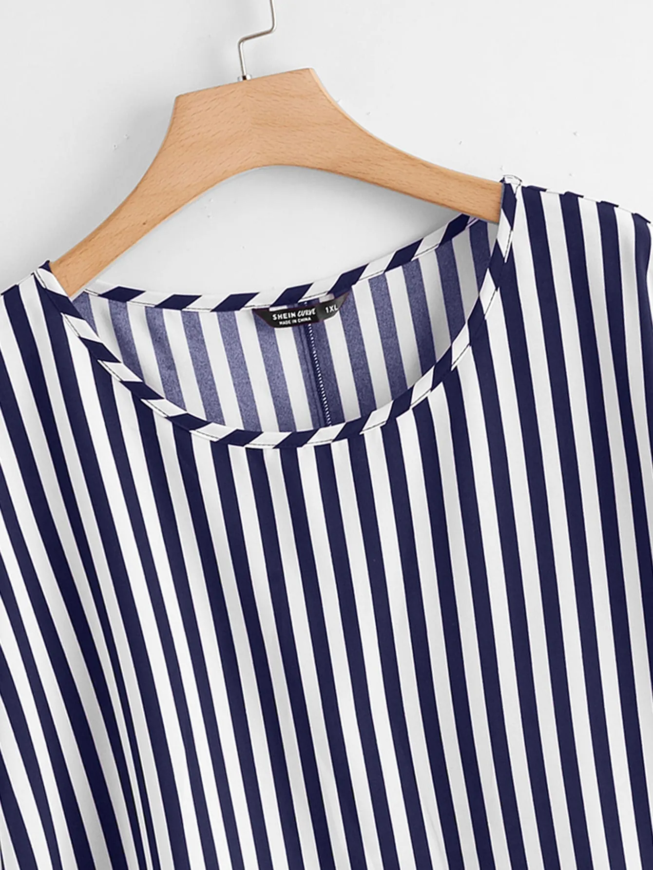 Striped High Low Short Sleeve Round Neck Long Plus Size Blouse