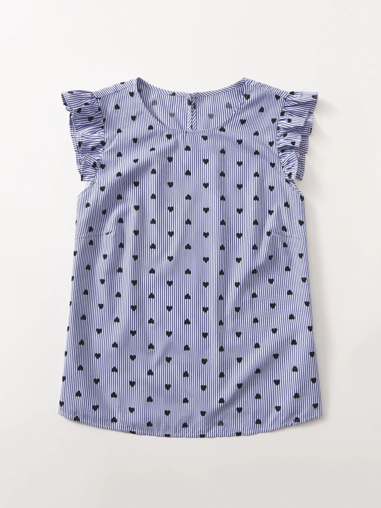 Striped Ruffle Sleeveless Round Neck Regular Plus Size Blouse