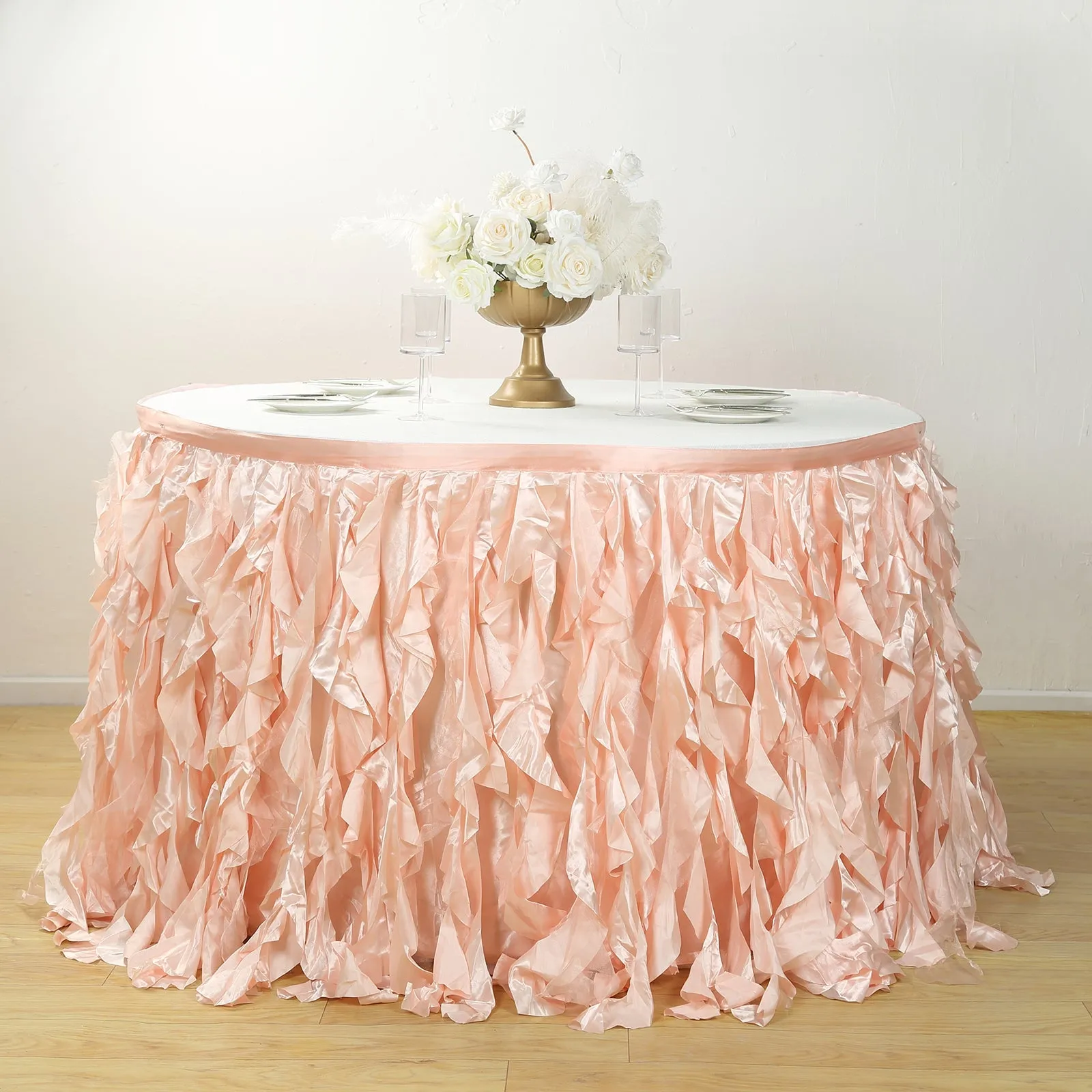 Taffeta Table Skirt 17ft Blush - Curly Willow Table Cover