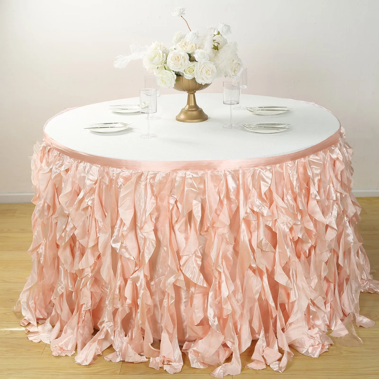 Taffeta Table Skirt 17ft Blush - Curly Willow Table Cover