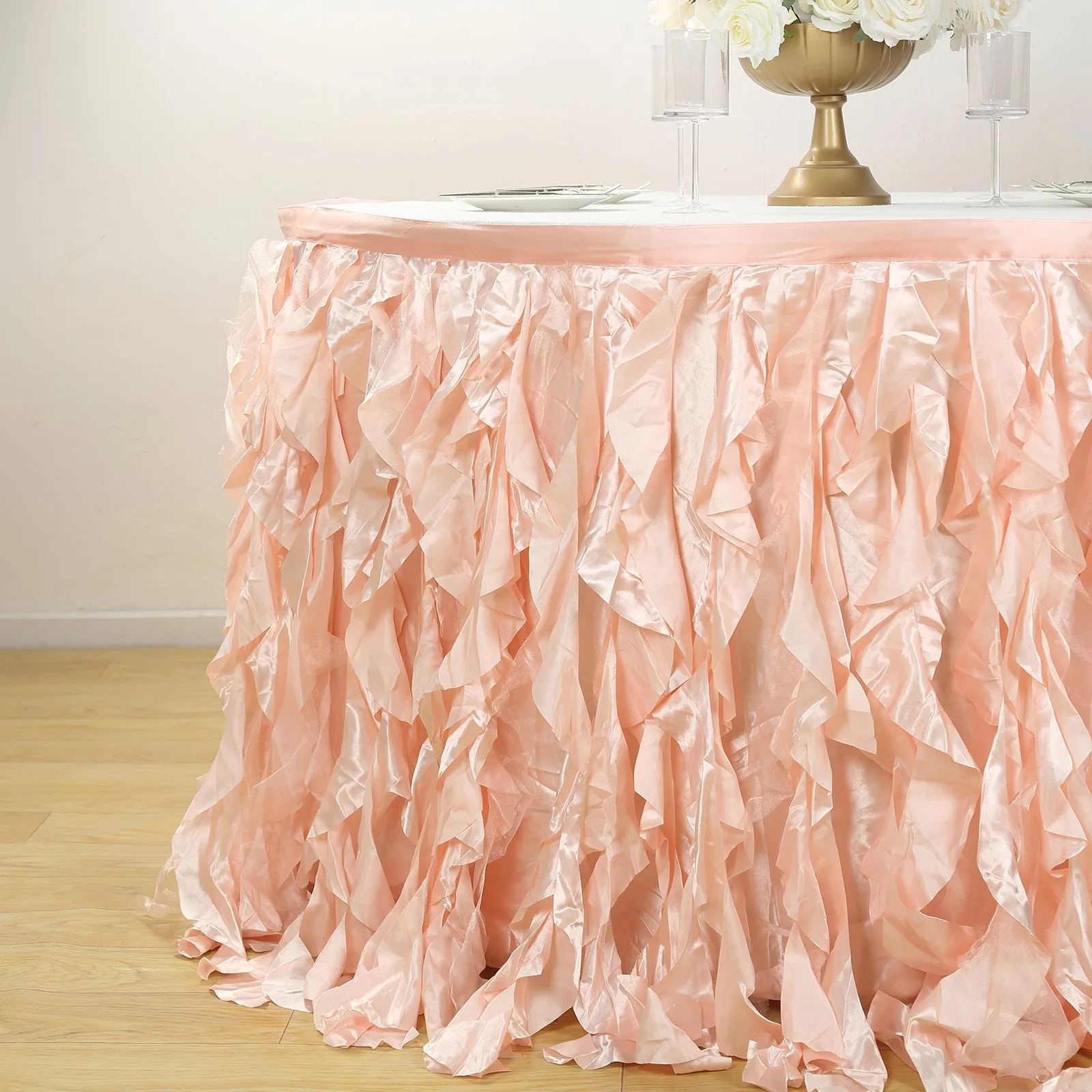 Taffeta Table Skirt 17ft Blush - Curly Willow Table Cover