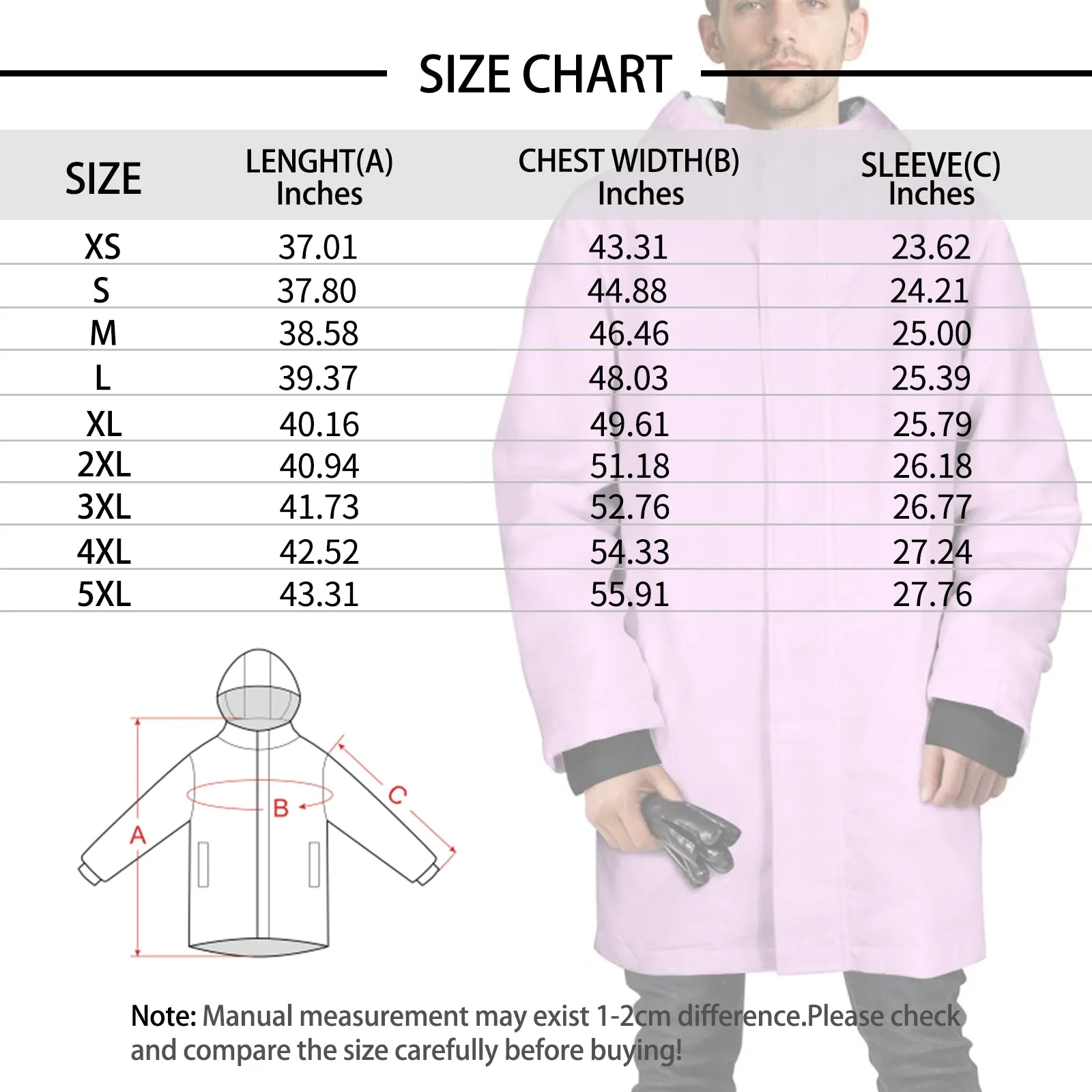 [Thick and Warm] Custom Face Christmas Elk Mid-length Fleece-lined Jacket Men's Full Zip Hoodie