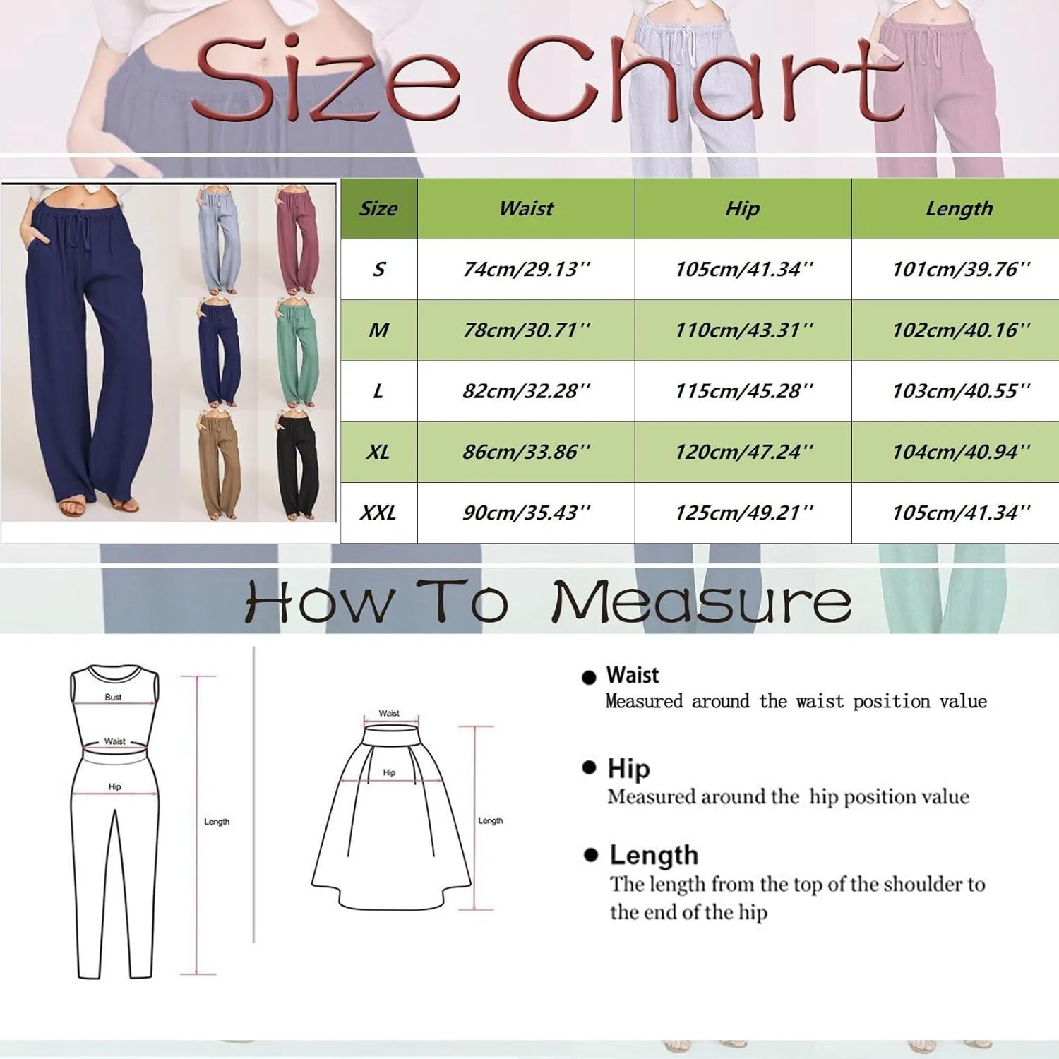 Wide Leg Linen Pants For Women Summer Boho High Elastic Waist Lounge Trouser Drawstring Casual Baggy Palazzo Pants