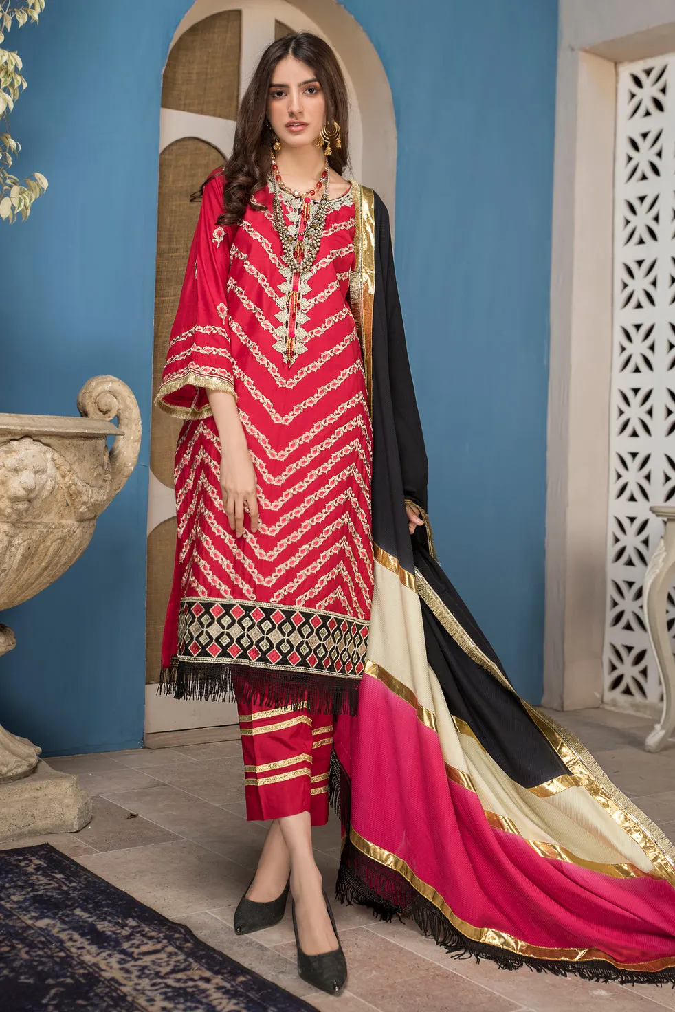 Winter Ready to Wear 3pc Embroidered Dress in Linen with wool shawl 06